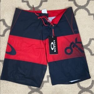 Oakley Red & Black Swim Trunks